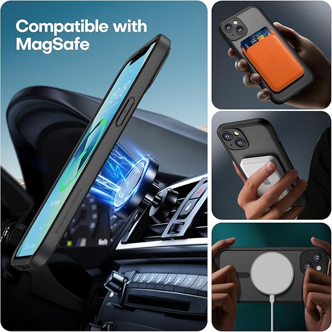 ImpactStrong Magnetic Guard Designed for iPhone 13 Case [Camera Protection] [Military Grade Drop Tested] [Compatible with MagSafe] Slim Translucent Matte Phone Case (6.1") - Black