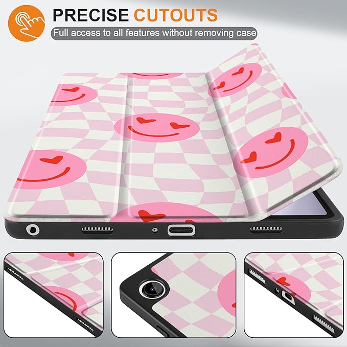 MEEgoodo Case for Samsung Galaxy Tab A9 Plus 11 inch Cover 2024 2023 with S Pen Holder,A9+ Smart Tablet Cases with Leather Trifold Stand+Soft TPU Back Shell+Smart Auto Wake/Sleep,Checkered Pink Hearts