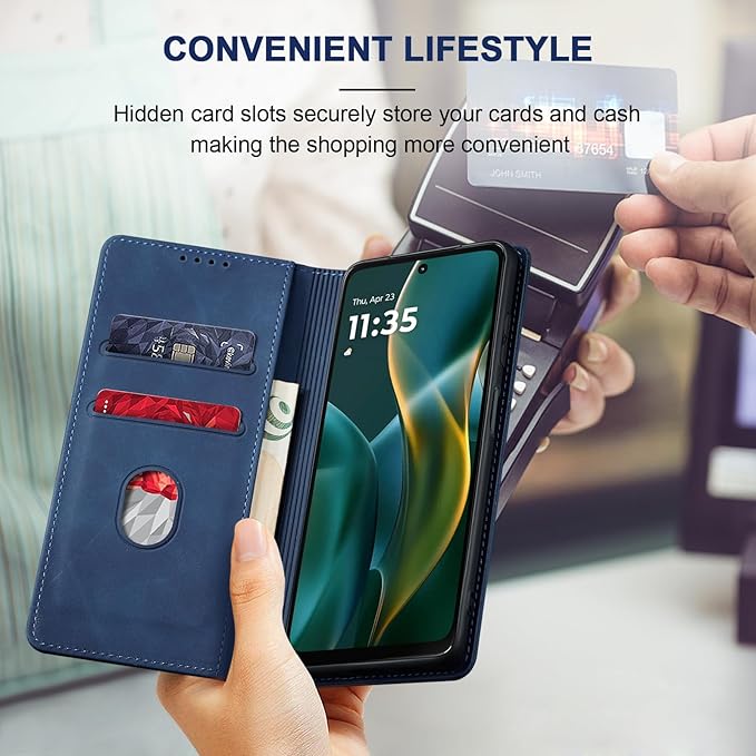 Jasonyu Flip Wallet Case for Moto G 5G (2025),Leather Magnetic Folio Cover with Card Holder,Kickstand - TPU Shockproof Durable Protective Phone Case,Blue