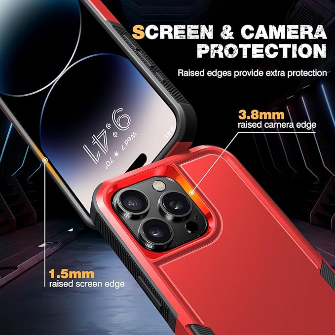 Diaclara Designed for iPhone 14 Pro Max Case, [with Privacy Screen Protector] [Anti Spy] [Military Grade Drop Protection] Heavy Duty Full-Body Shockproof Phone Case, Red