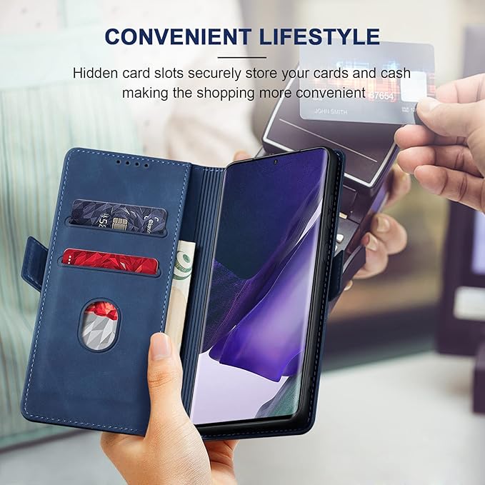 Jasonyu Flip Wallet Case for Samsung Galaxy Note 20 Ultra,Leather Magnetic Folio Cover with Card Holder,Kickstand - TPU Shockproof Durable Protective Phone Case,Blue