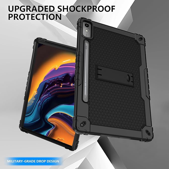 Case for Lenovo Tab P12 12.7 Inches Tablet Case,Heavy-Duty Drop-Proof Shockproof Hybrid Kids Protective Case for Lenovo tab P12/Xiaoxin Pad Pro 12.7" Tablet Case TB370FU/TB371FC (Black/Black)