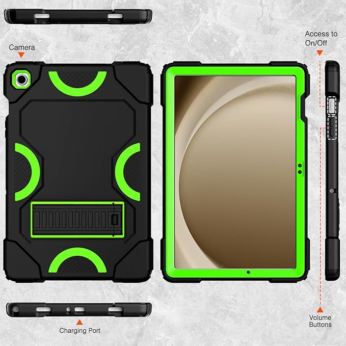 Case for Samsung Galaxy Tab A9+ 11 Inch 2023 Model (X210/X216/X218), Heavy Duty Shockproof Rugged Protective Case for Galaxy Tab A9 Plus Tablet (Black+Green+Black)