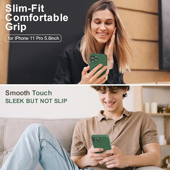 Vooii Compatible with iPhone 11 Pro Case, Upgraded Liquid Silicone with [Flat Edges] [Camera Protection] [Soft Anti-Scratch Microfiber Lining] Phone Case for iPhone 11 Pro 5.8 inch - Green