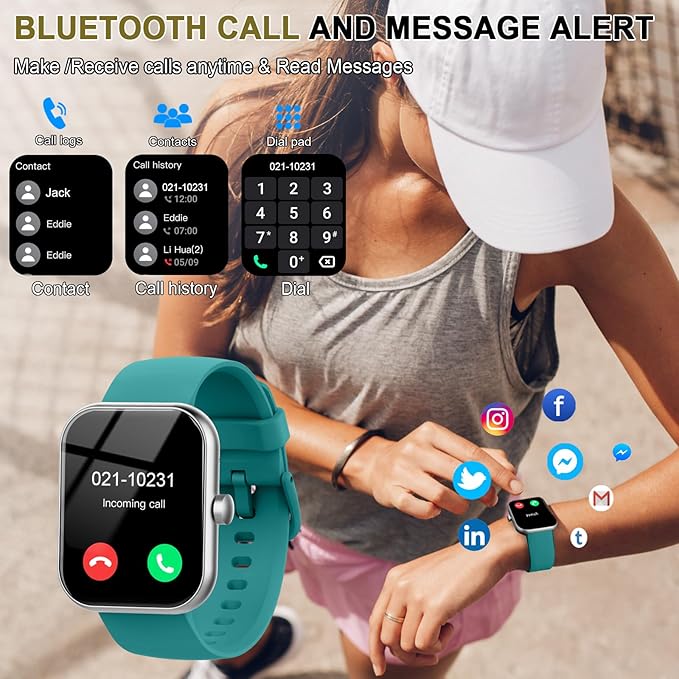 Smart Watch (Answer/Make Calls), 1.96"HD Smartwatch for Men Women 113+ Sport, 2025 Fitness Activity Tracker with Heart Rate Monitor, Sleep Trackers, Pedometer, IP68 Waterproof for Android iOS Green