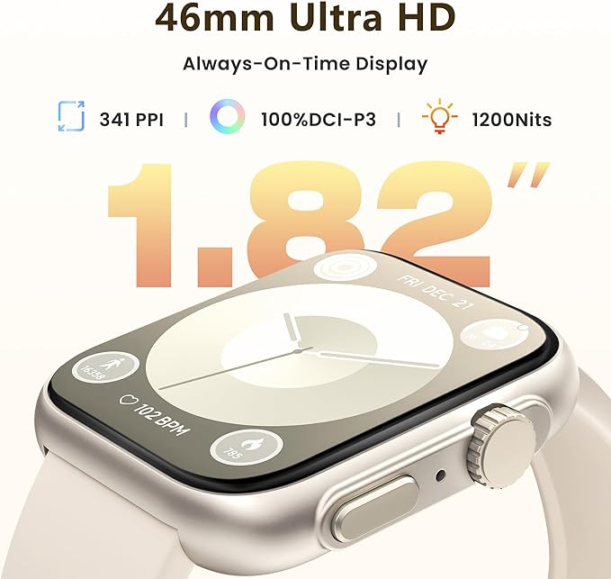 Smart Watch for Men Women, Bluetooth Call, 120+Sports Modes Fitness Tracker, Sleep Tracking, Step & Calorie Counter, IP68 Water Resistant Smartwatchs for Android iPhone, lightweight Casual Beige