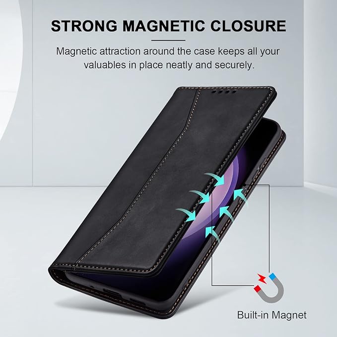 Jasonyu Flip Wallet Case for Samsung Galaxy S23 Plus/S23+ 5G,Leather Magnetic Folio Cover with Card Holder,Kickstand - TPU Shockproof Durable Protective Phone Case,Black