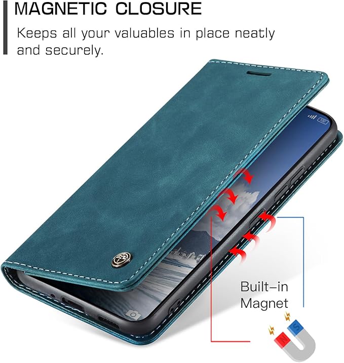 for Xiaomi 14T Case, Flip Wallet Leather Case with Card Holder Magnetic Closure Shockproof Kickstand Protective Phone Cases Cover for Xiaomi mi 14T, Blue-Green