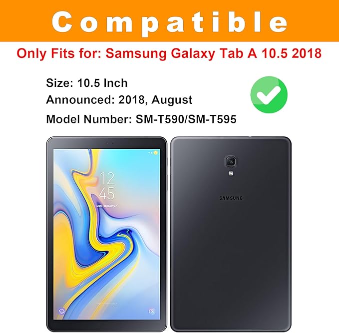 Case for Samsung Galaxy Tab A 10.5 2018 SM-T590/T595/T597, PU Leather Folio Stand Case with Hand Starp and Pocket, Auto Wake/Sleep Smart Tablet Cover, Brown