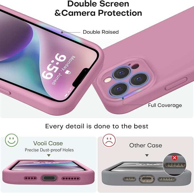 Vooii Compatible with iPhone 13 Pro Case, Liquid Silicone Upgrade [Camera Protection] [Soft Anti-Scratch Microfiber Lining] Shockproof Phone Case for iPhone 13 Pro 6.1 inch - Lavender Purple