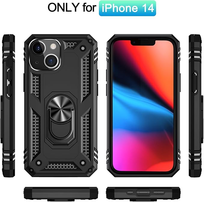 ADDIT Phone Case for iPhone 14 Case,with Kickstand Ring,Adjustable Stand,Military Grade,Heavy Duty Protection,Shockproof,Anti-Fingerprint,Support Magnet Car Mount,Black