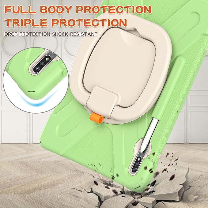 360 Rotation Portable Case for Galaxy Tab S8+/S7 FE/S7+ 12.4 Inch Case with S Pen Holder Rugged Case Rotating Stand Hand Strap Shoulder Carrying Strap Outdoor Cover (LightGreen)