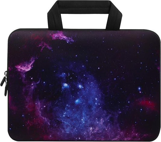 Violet Mist 11 11.6 12 Inch Laptop Sleeve Funny Galaxy Pattern Laptop Carrying Bag Case with Handle Cute Protective Neoprene Notebook Tablet Computer Travel Cover Pouch Briefcase, Purple Galaxy