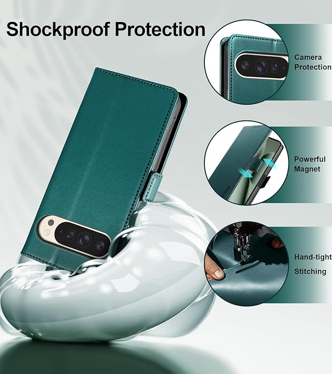 Wallet Flip Case for Google Pixel 10 Pro XL 5G - [RFID Blocking] Luxury PU Leather Card Holder Magnetic Phone Cover with Kickstand,Shockproof Protective Case,Green