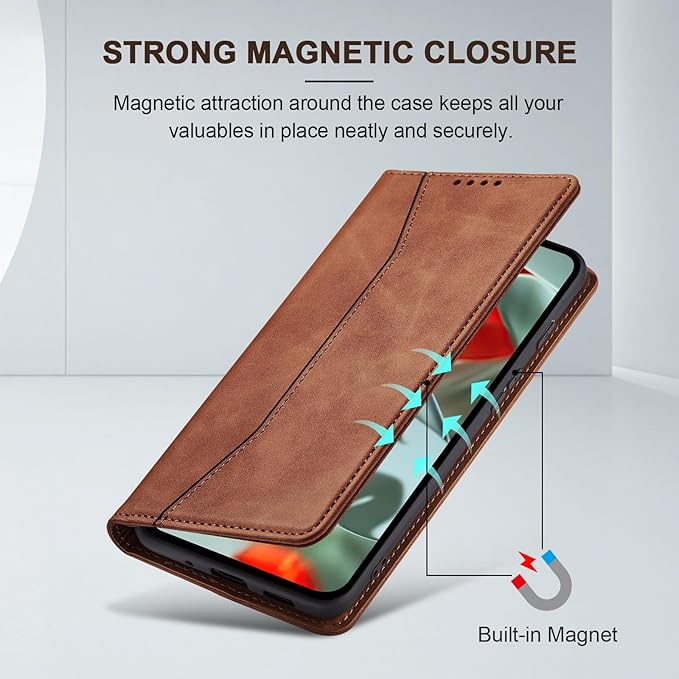 Jasonyu Flip Wallet Case for Google Pixel 9 Pro XL,Leather Magnetic Folio Cover with Card Holder,Kickstand - TPU Shockproof Durable Protective Phone Case,Brown
