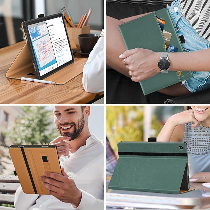 DTTO for Samsung Galaxy Tab A9 Plus 11 inch Case 2023, Premium Leather Business Folio Stand Cover with Hand Strap for Galaxy Tab A9+ 11'' 2023 Model (SM-X210/X216/X218)-Auto Wake/Sleep, Midnight Green
