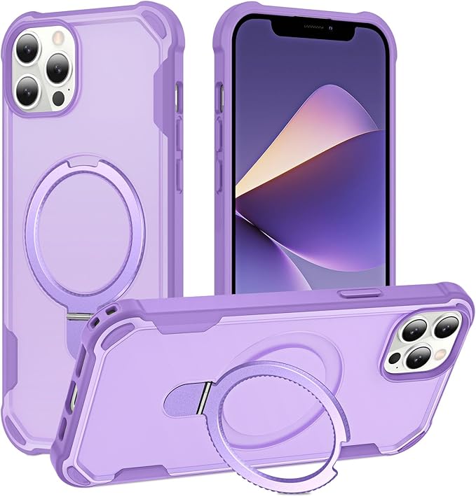 Compatible with iPhone 12 Case & iPhone 12 Pro Case with Invisible Magnetic Ring Stand [Compatible with Magnetic] [Military Drop Protection] Shockproof Hard Back Soft Edge 6.1 Inch, Purple