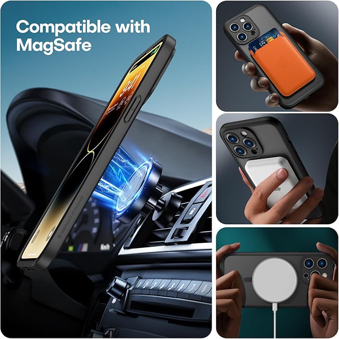 ImpactStrong Magnetic Guard Designed for iPhone 14 Pro Max Case [Camera Protection] [Military Grade Drop Tested] [Compatible with MagSafe] Slim Translucent Matte Phone Case (6.7") - Black