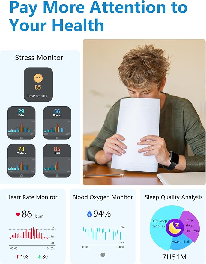 Smart Watch, 44mm Smartwatch Answer Make Calls, Alexa 1.83" Fitness Watch, IP68 Waterproof Fitness Tracker Women Men, Heart Rate/Sleep Monitor, 100+ Sports Pedometer Watch for Android & iOS Phone