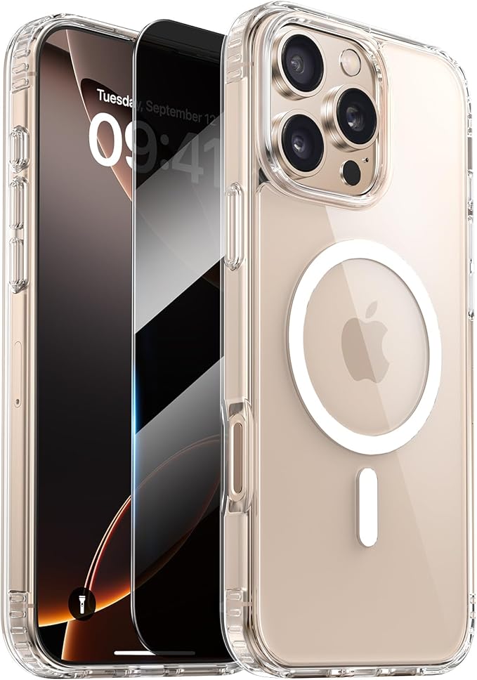 Diaclara Designed for iPhone 16 Pro Max Case, [with Privacy Screen Protector] [Anti Spy] [Military Grade Drop Protection] Heavy Duty Full-Body Shockproof Phone Case, Magnetic Clear