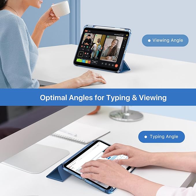 MoKo for iPad (A16) 11th Generation Case 11 Inch 2025, iPad 10th Gen Case 10.9 Inch 2022 with Pencil Holder, Slim Light Trifold Protective Cover with Hard PC Translucent Back Shell,Dark Sea Blue