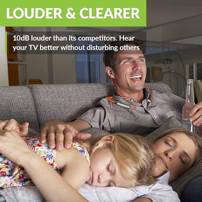 Avantree Medley Clear - Wireless Earbuds for TV Listening & Watching with Transmitter & Charging Dock, Clear Dialogue, Enhanced Volume, Soundbar Passthrough, 20H Bluetooth Neckband Headphones