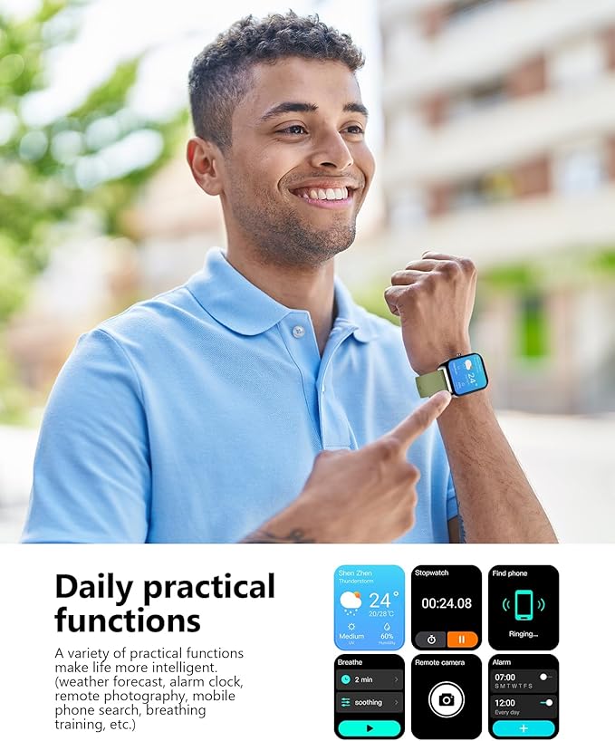 Smart Watch (Answer/Make Call) for Men Women, 2.02" Smartwatch with Heart Rate/Blood Pressure/Blood Oxygen/Sleep Monitor, IPX8 Waterproof Fitness Tracker, 100+ Sports Modes Compatible with iOS Android