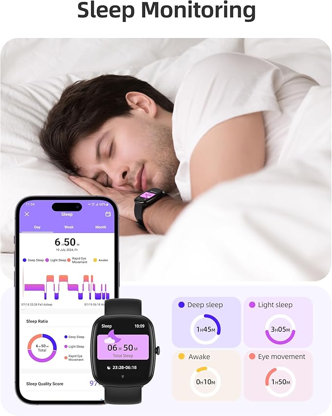Parsonver Smart Watch for iOS and Android Phones(Answer/Make Calls), HD Screen Watches for Men Women, IP68 Waterproof Fitness Tracker Watch with Heart Rate Sleep Monitor, Steps Calories Counter, Black