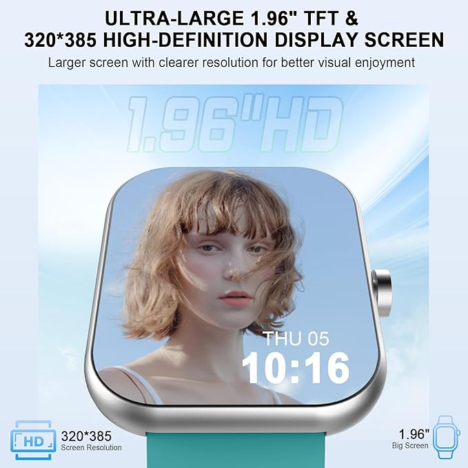 Smart Watch (Answer/Make Calls), 1.96"HD Smartwatch for Men Women 113+ Sport, 2025 Fitness Activity Tracker with Heart Rate Monitor, Sleep Trackers, Pedometer, IP68 Waterproof for Android iOS Green