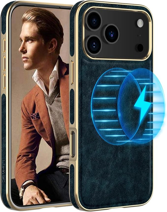 LOHASIC Magnetic for iPhone 17 Pro Case, Compatible with MagSafe, Modern Aesthetic Leather Design, Non-Slip Grip Protective Cover Phone Case for i Phone17 Pro 6.3" 2025 - Petrol Blue