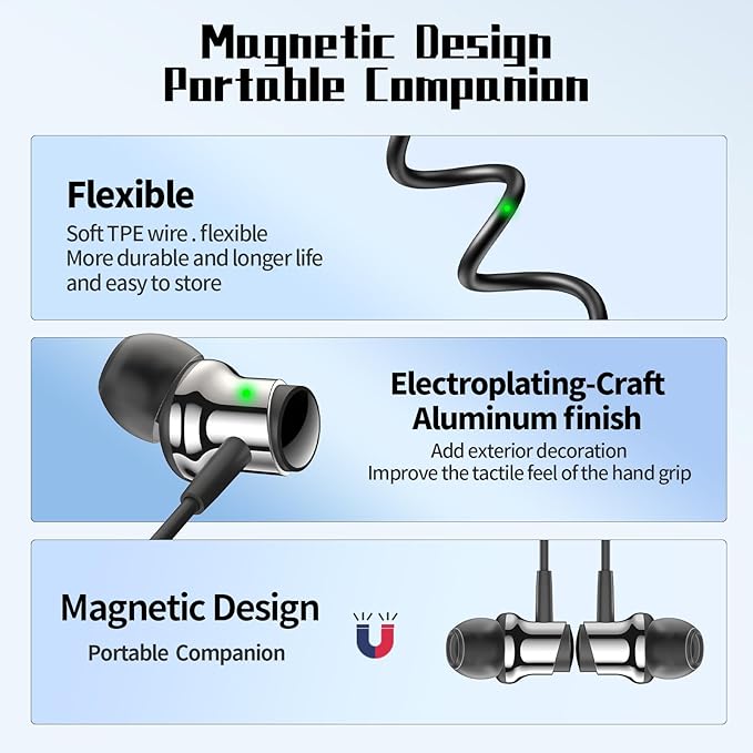 USB C Headphone for Samsung S25 S24 S23 Ultra FE S22 A55 A54 Wired Earbuds Magnetic in-Ear Type C Earphone with Mic Volume Control Stereo Noise Canceling Earbuds for iPhone 17 16 15 Pro Max Pixel 9 8a