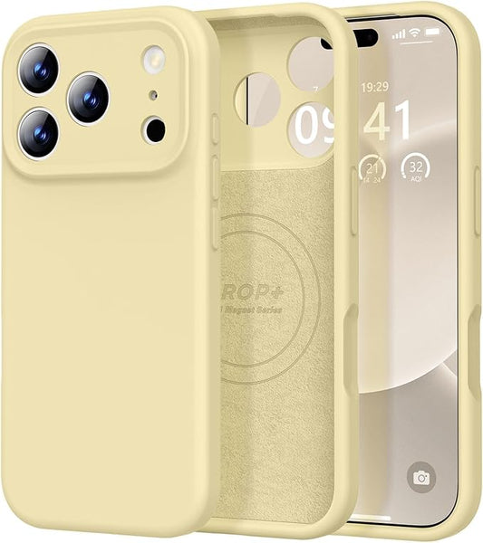 Vooii Magnetic Compatible with iPhone 17 Pro Max Case (Compatible with Magsafe) (Upgraded Camera Protection) Liquid Silicone Shockproof Full Body Protective Phone Cover for Women Men, Creamy Yellow