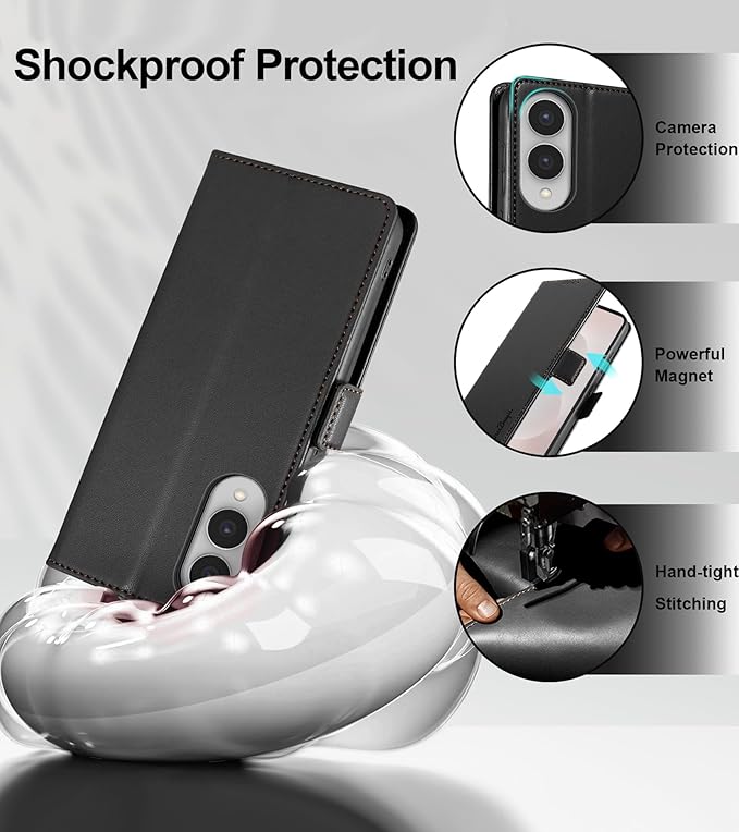 Wallet Flip Case for Samsung Galaxy S25 Edge 5G - [RFID Blocking] Luxury PU Leather Card Holder Magnetic Phone Cover with Kickstand,Shockproof Protective Case,Black