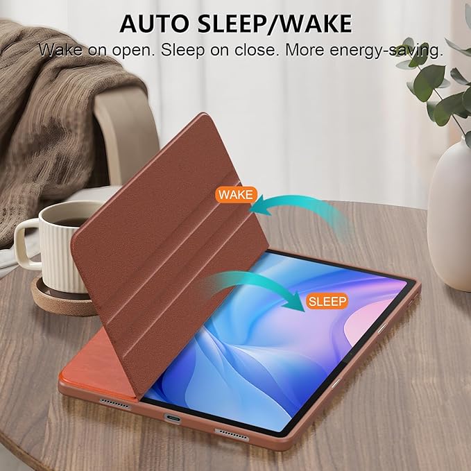 Case for Lenovo Tab P12 12.7 Inch 2023 Tablet,360° Rotating Transparent Back Shell Protective Case with Auto Wake/Sleep Function,Brown