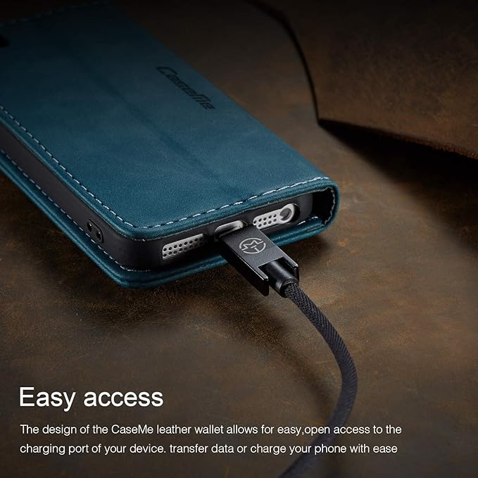 for iPhone 5 / iPhone 5S / iPhone SE (2016) Case, Flip Wallet Leather Case with Card Holder Magnetic Closure Shockproof Kickstand Protective Phone Cases Cover for iPhone 5S,Blue-Green