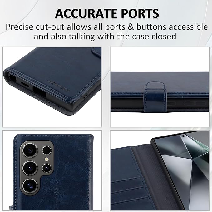 MONASAY Wallet Case Fit for Samsung Galaxy S24 Ultra 5G，[Lens & Glass Screen Protector] [RFID Blocking] Flip Folio Leather Cell Phone Cover with Credit Card Holder, 6.8 inch, Blue