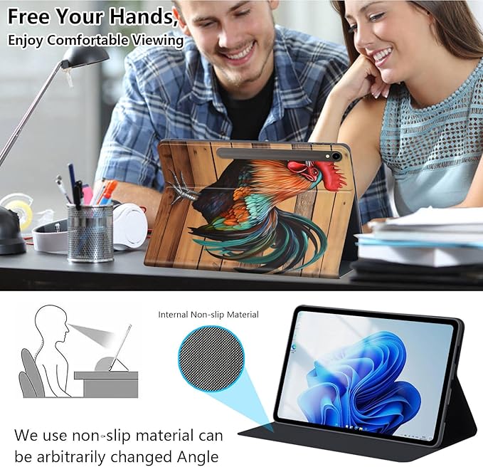 Slim Case for Samsung Galaxy Tab S10 FE / S9 FE 5G 10.9" & Tab S9 11", PU Leather Protective Cover, Multi-Angle Stand, Auto Sleep/Wake, Rooster