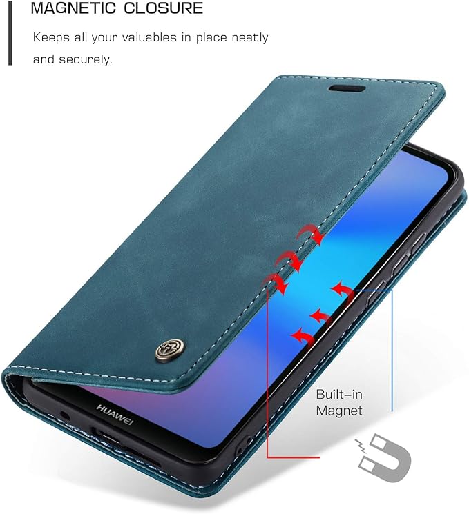 for Huawei P20 Lite Case, Flip Wallet Leather Case with Card Holder Magnetic Closure Shockproof Kickstand Protective Phone Cases Cover for Huawei P20 Lite,Blue-Green