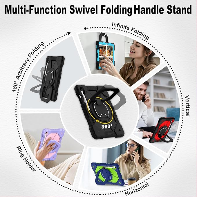 WESOROL Case for Samsung Galaxy Tab S10 Lite/S10 FE/S9 FE/S9 10.9/11 Inch (2025/2023), Shockproof Galaxy Tab S9 Tablet Case with Rotating Stand Screen Protector Pencil Holder Shoulder Strap,Black
