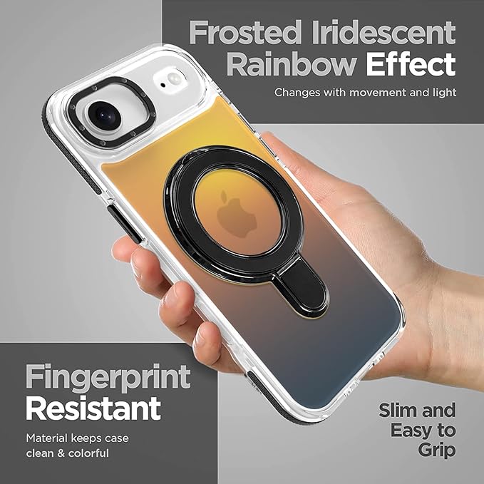 MOWIME Magnetic for iPhone Air Case with Stand [Compatible with Magsafe] [Cute Fashion Fluorescent Design] [1 Screen Protector] Slim Translucent Matte Case for iPhone Air 6.5" 2025, Black