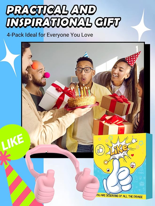 Dad Gifts for Fathers Day from Daughter Son Cell Phone Stand: 4 Pack UPGRADE Adjustable Thumbs Up Lazy Phone Holder for Desk Fun Birthday Gifts for Grandma Teens Girls Boys Adults Husband from Wife