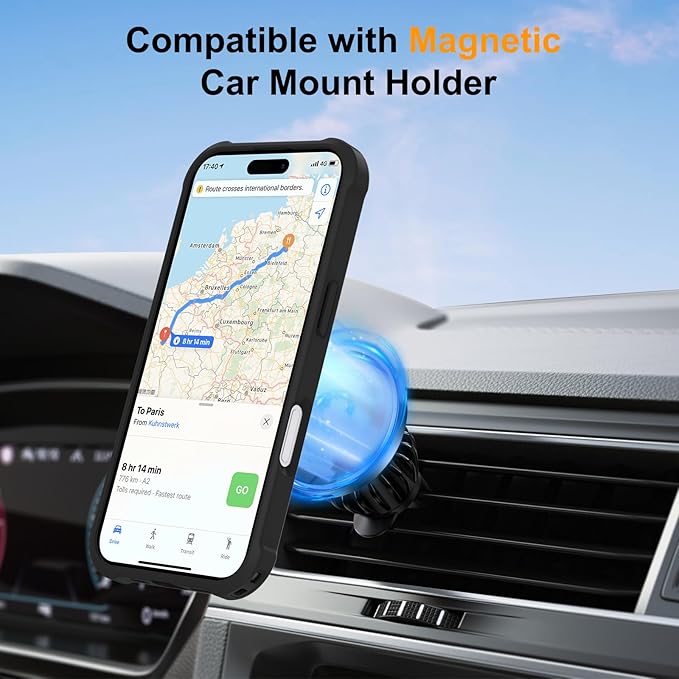 Compatible with iPhone 17 Case with Invisible Magnetic Ring Stand [Compatible with Magnetic] [Military Drop Protection] Shockproof Slim Hard Back Soft Edge Case 6.3 Inch, Black