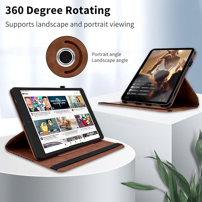 Case for Samsung Galaxy Tab S10 FE Plus 13.1 Inch 2025 (SM-X620/X626),360 Degree Rotating PU Leather Folio Protective Cover with Auto Sleep/Wake,Card Holder&Shoulder Strap for Woman Man,Brown