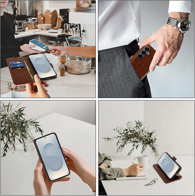 MONASAY Wallet Case Fit for Samsung Galaxy S25+ Plus 5G, [Lens & Glass Screen Protector Included] [RFID Blocking] Flip Folio Leather Cell Phone Cover with Credit Card Holder, 6.7 inch, Brown