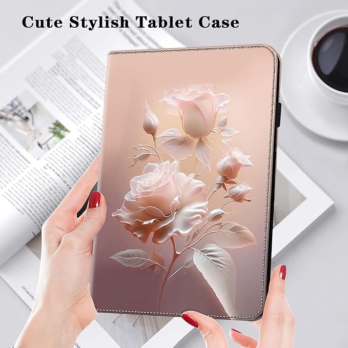 Case for Lenovo Yoga Tab Plus 12.7 inch 2025 Tablet, PU Leather Folio Shockproof Protective Cover for Lenovo Yoga Tab Plus 12.7" - Ceramic Roses