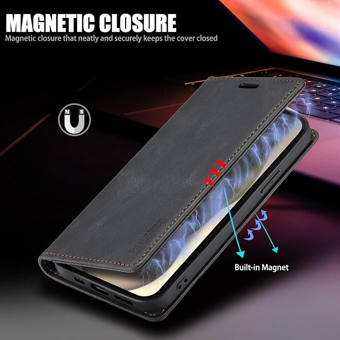 japezop iPhone 15 Plus 5G Wallet Case with RFID Blocking, Card Holder Kickstand Magnetic Leather Flip Case Wallet for iPhone 15 Plus 5G 6.7 Inch(Black)