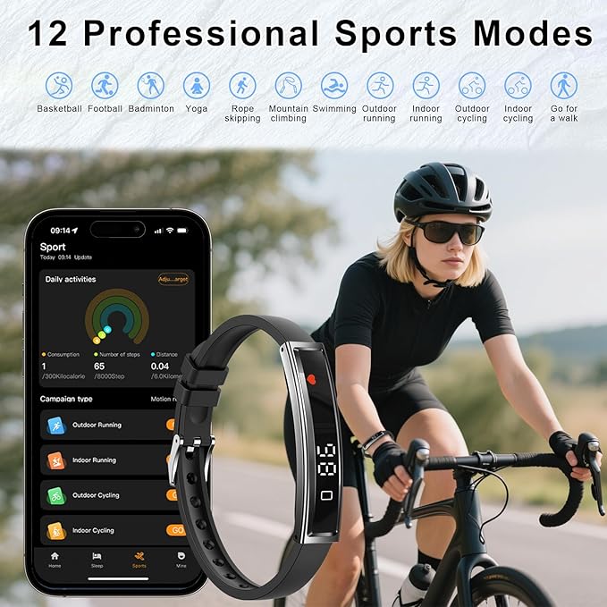 Efolen Smart Bracelet for Women,Ultralight Fitness Tracker Smart Wristband with Heart Rate/Blood Oxygen/Sleep Monitor/Pedometer,Slim Smartwatch for Android iPhone,Activity Tracker,2 Band,2 Band,Black