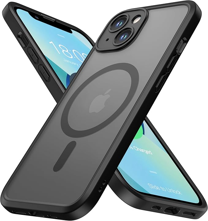 ImpactStrong Magnetic Guard Designed for iPhone 13 Case [Camera Protection] [Military Grade Drop Tested] [Compatible with MagSafe] Slim Translucent Matte Phone Case (6.1") - Black