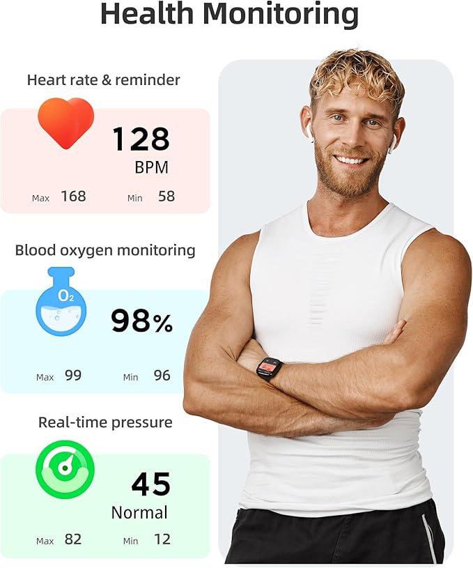 Parsonver Smart Watch for iOS and Android Phones(Answer/Make Calls), HD Screen Watches for Men Women, IP68 Waterproof Fitness Tracker Watch with Heart Rate Sleep Monitor, Steps Calories Counter, Black