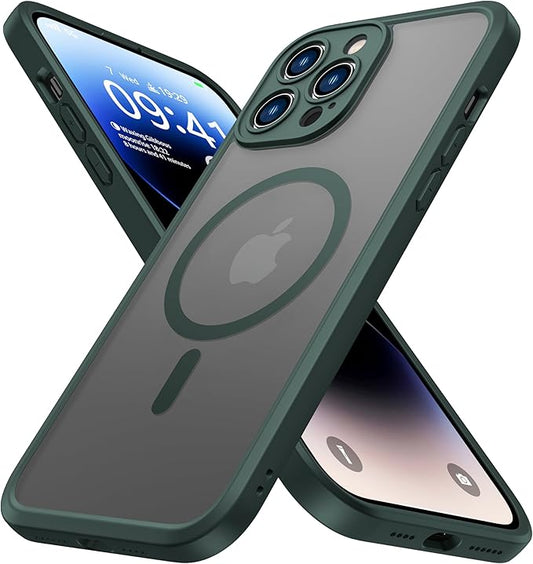ImpactStrong Magnetic Guard Designed for iPhone 14 Pro Case [Camera Protection] [Military Grade Drop Tested] [Compatible with MagSafe] Slim Translucent Matte Phone Case (6.1") - Dark Green